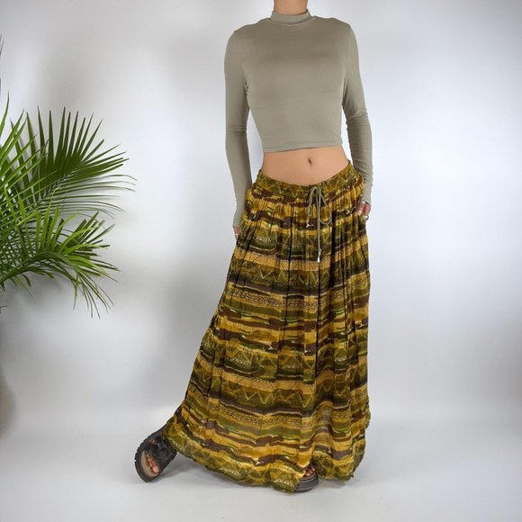 Vintage Y2K Fairycore Grunge Green Earthy Low Rise Maxi Skirt / Size: Large - Picture 1 of 5